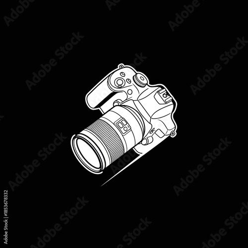 Professional digital single-lens reflex camera outline on black background
