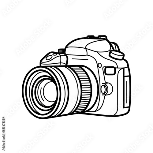 Outline of a modern DSLR camera with attached lens for photography
