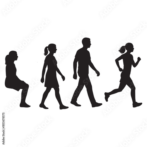 man and woman sitting, walking, running Vector silhouette