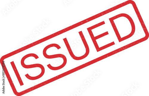 Red rectangular rubber stamp impression displaying the word ISSUED on a clean white surface
