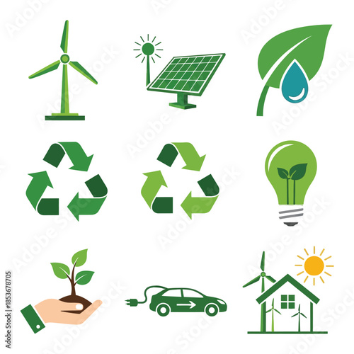 Sustainable energy and environmental conservation isolated on white background
