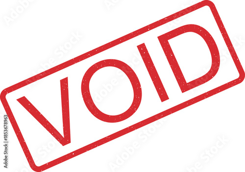A rectangular red grunge rubber stamp showing the word VOID on a simple clean white surface