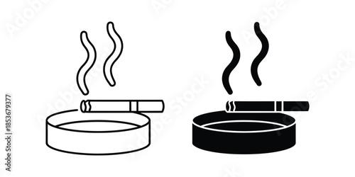Vector illustration of a cigarette and ashtray icon set grayscale design