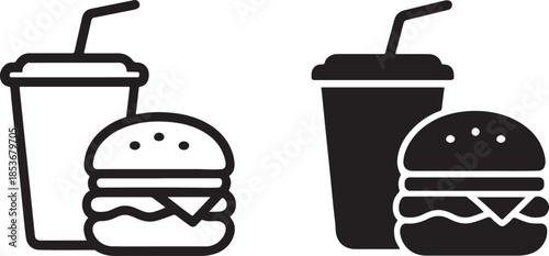 Fast food icon symbol, junk food concept, burger, fries, drink illustration, vector design.