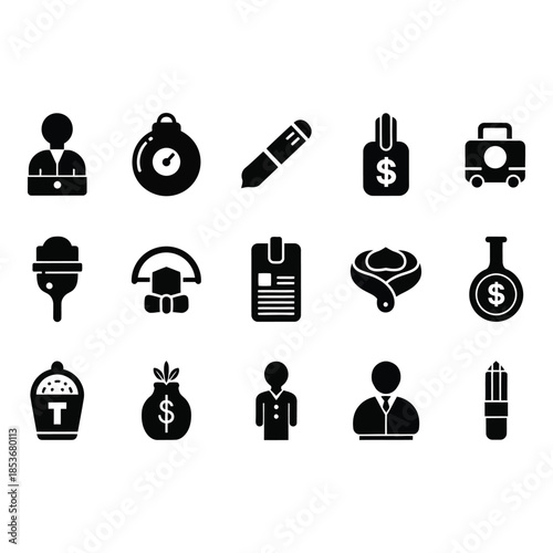 Various business and finance icons isolated on white background