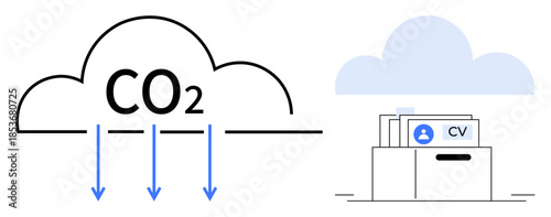 CO2 reduction concept. Visualizing CO2 emission control, sustainable solutions and integrating cloud technology. CO2 emphasis aligns with ecology, cloud storage, and automation. For environment