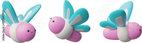 Butterfly different sides view realistic 3D plastic style vector icons set, cartoon fly insect with wings, wild fauna