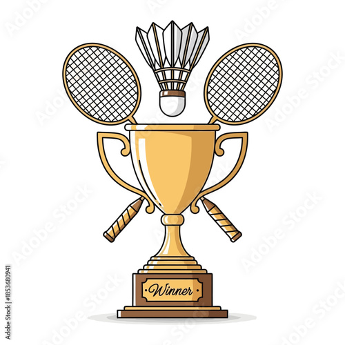 Badminton trophy celebration isolated on white background