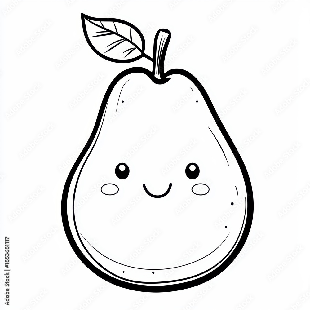 Obraz premium Smiling fruit pear illustration with bold outlines and a friendly expression.