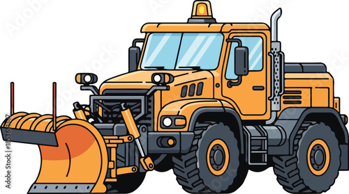 Orange Snowplow Truck on White Background