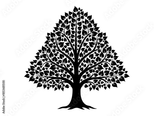 Detailed Silhouette of a Large, Flourishing Tree with Numerous Leaves, Evoking Nature and Growth