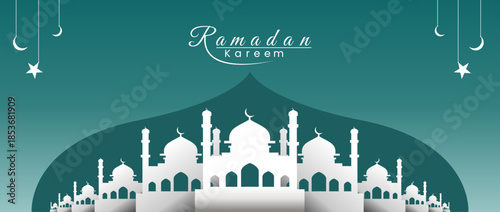 Ramadan Kareem Islamic Mosque Flat Illustration Greeting Design