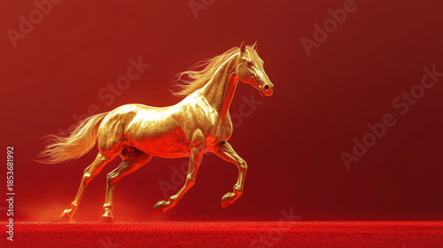 Majestic White Horse Galloping Dynamically Against a Fiery Red Background