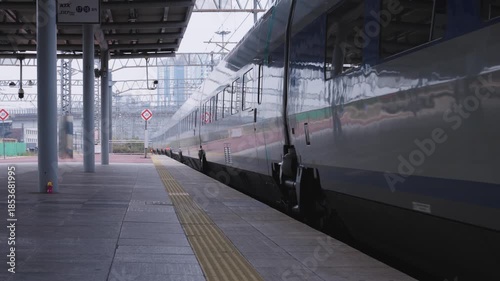 Korea's High-Speed Train Enters and Departures from the Platform