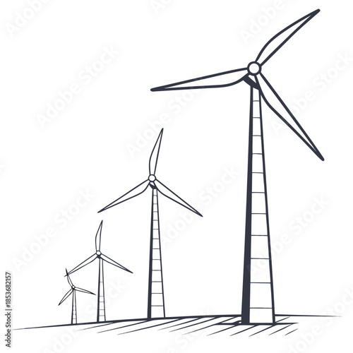 Wind turbines on a field renewable energy black and white