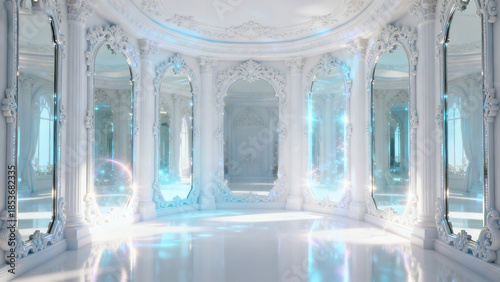 White Baroque Mirror Hall 3D Scene