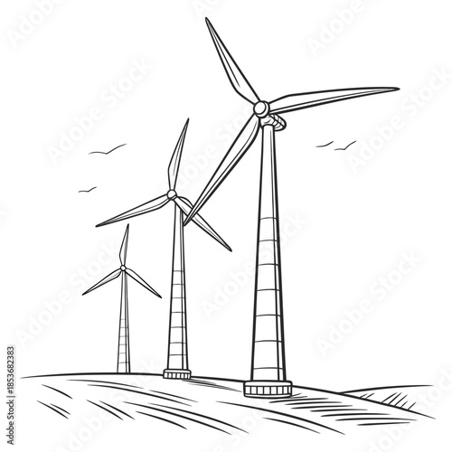 Wind turbines captured mid rotation with subtle motion lines 1