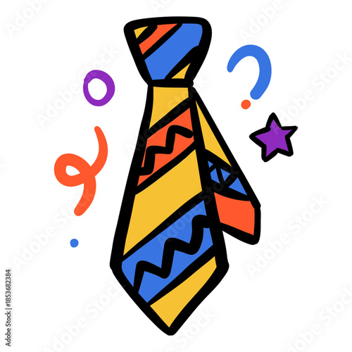 Colorful Hand-Drawn Tie with Party Elements for Celebrations