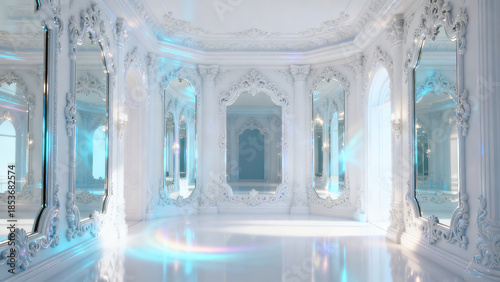 White Baroque Mirror Hall 3D Scene