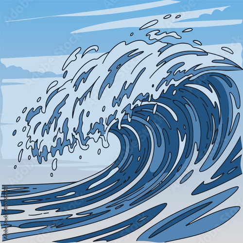 Energetic hand‑drawn style wave with strong lines, rough strokes, and splashing foam suggesting a stormy sea. Ideal for tattoo‑inspired art, vintage surf graphics, logos, bold editorial illustration