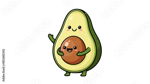 Cartoon Avocado Character with Pit Inside.