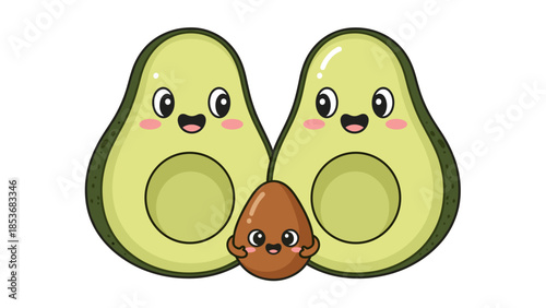 Cartoon Avocado Halves with Pit Character.
