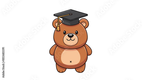 Cartoon bear wearing graduation cap illustration.