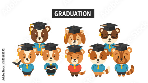 Cartoon Bears Wearing Graduation Caps and Gowns.