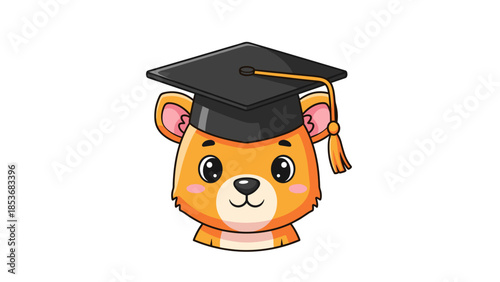 Cartoon Bear Wearing Graduation Cap.