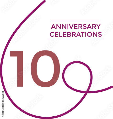 10 anniversary celebration simple purple color. Perfect for representing milestone events, romantic moments, company anniversaries, wedding celebrations, or special achievements. Ideal for use in mark