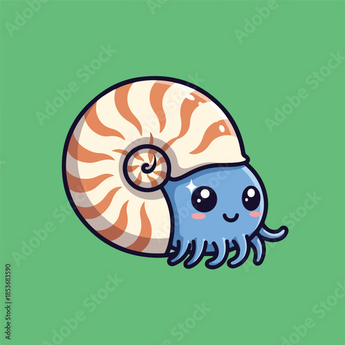 Cute Cartoon Nautilus Shell with Smiling Face