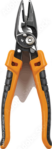 Top view of heavy duty wire cutting pliers with orange and black handles