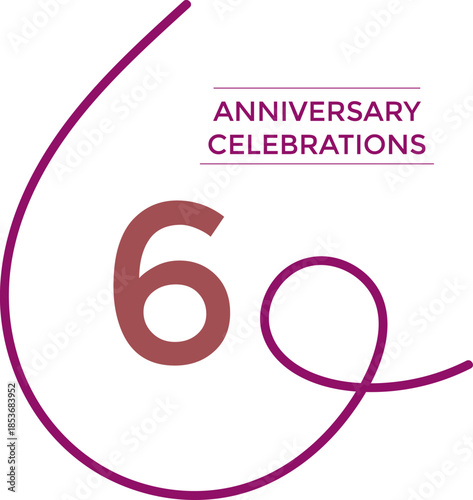 6 anniversary celebration simple purple color. Perfect for representing milestone events, romantic moments, company anniversaries, wedding celebrations, or special achievements. Ideal for use in marke