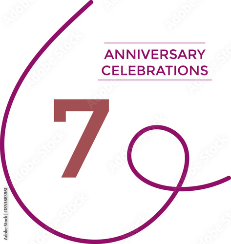 7 anniversary celebration simple purple color. Perfect for representing milestone events, romantic moments, company anniversaries, wedding celebrations, or special achievements. Ideal for use in marke
