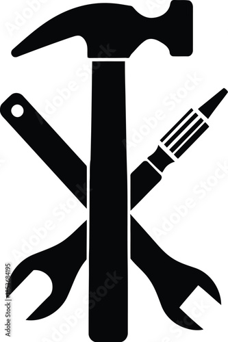 Black silhouette icon of crossed tools forming a stylized chi rho symbol for repair