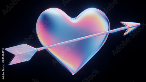 Iridescent Heart Pierced by an Arrow Symbolizing Love and Passion