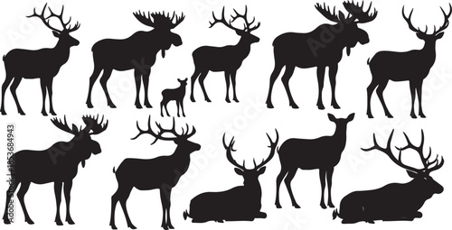 Assorted Moose Silhouettes standing sitting