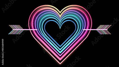 Iridescent Heart Pierced by an Arrow Symbolizing Love and Passion