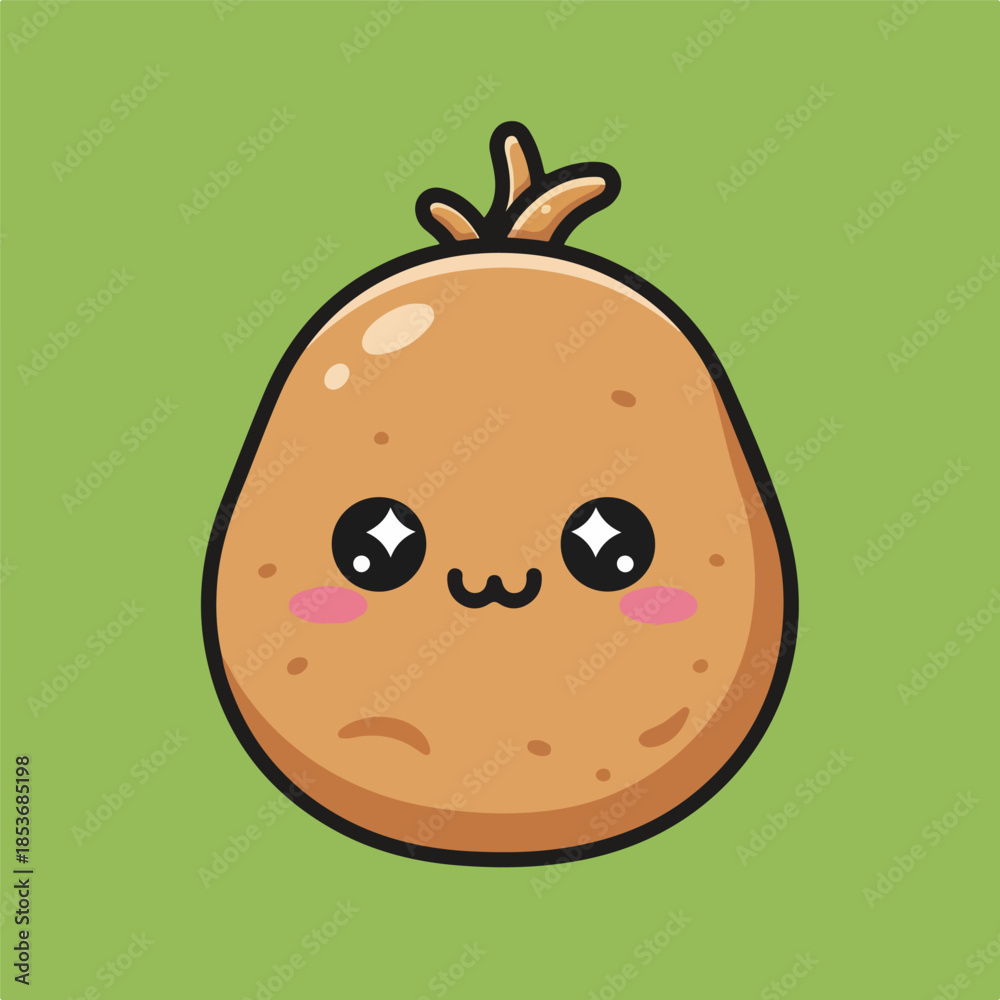 Fototapeta premium Cute Kawaii Potato Mascot Character Cartoon Illustration on Green Background