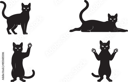 Black Cat Silhouettes with Paws Raised animal
