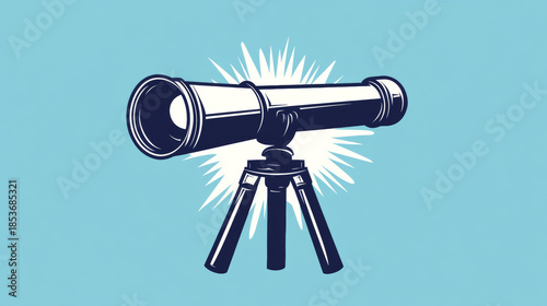 Vintage Telescope on a Tripod with a Starburst Effect Against a Blue Sky
