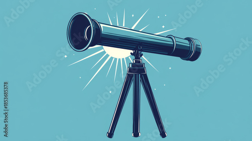 Vintage Telescope on a Tripod with a Starburst Effect Against a Blue Sky