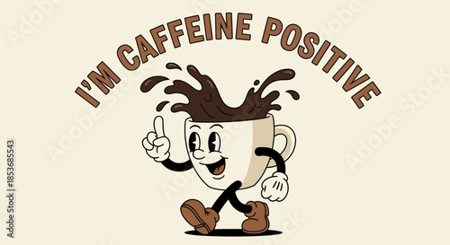 Vintage Cartoon Coffee Mug Illustration - Funny Caffeine Positive Retro Mascot