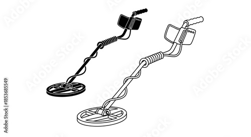 Metal Detector Search Tool Outline Illustration Isolated on White Background