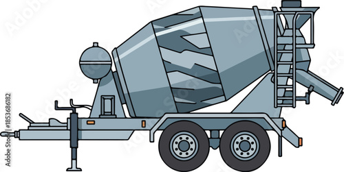 Vector Illustration of a Towable Concrete Mixer Trailer on White Background