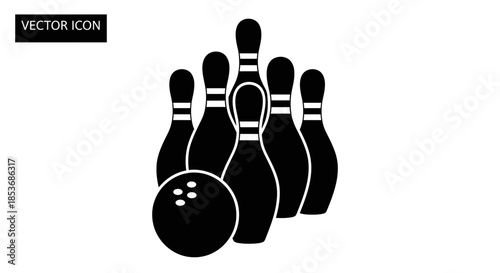 Classic Bowling Pins and Ball Silhouette - Ten-Pin Sports and Leisure Icon