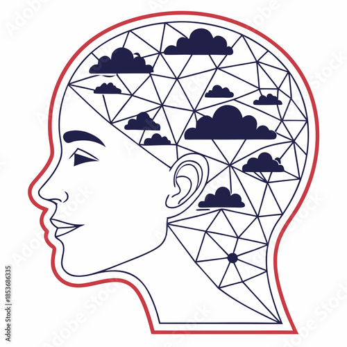 Thoughtful mind with clouds