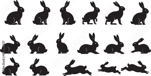 Collection of Black Rabbit Silhouettes in Various Poses