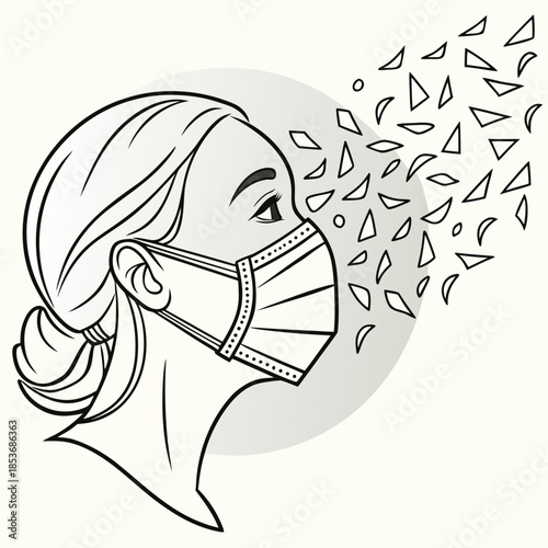 Woman wearing face mask exhaling