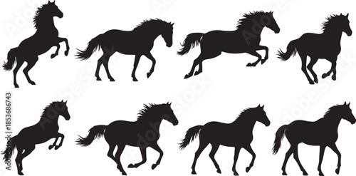 Collection of horse silhouettes in various poses horses